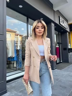 Taş Gold Düğme Atlas Kumaş Blazer Ceket
