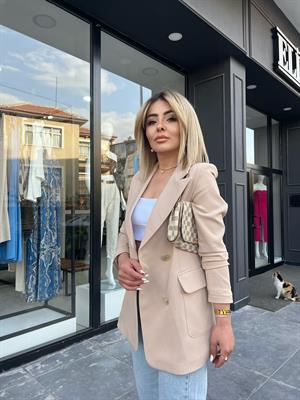 Taş Gold Düğme Atlas Kumaş Blazer Ceket