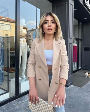 Taş Gold Düğme Atlas Kumaş Blazer Ceket