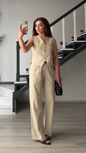 Stone Imported Linen Vest and Pants Set