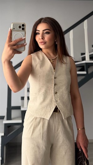 Stone Imported Linen Vest and Pants Set
