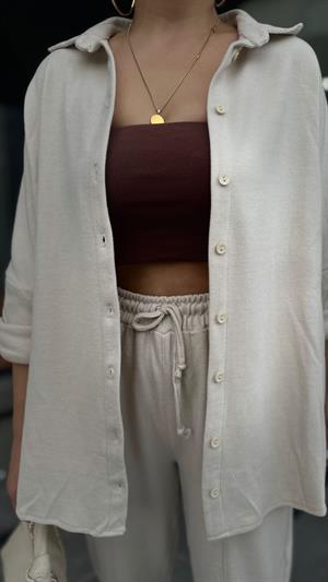 Taş Kadife Oversize Gömlek Takım 