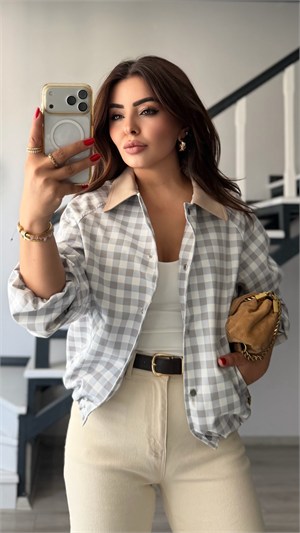Stone Plaid Bomber Jacket with Velvet Collar
