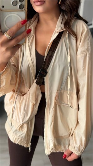 Stone Hooded Raincoat with Bag Accessory