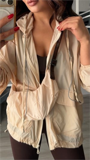 Stone Hooded Raincoat with Bag Accessory