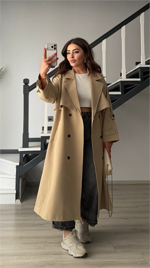 Taş Kuşaklı Oversize Premium Trençkot