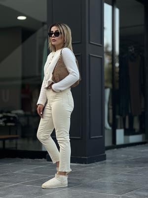 Taş Lazer Kesim Likralı Mom Fit Jean 