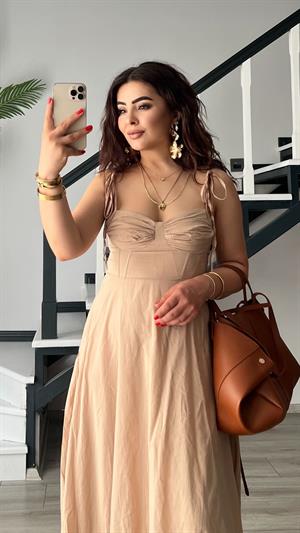 Taş Marka Model Fırfırlı Astarlı Elbise