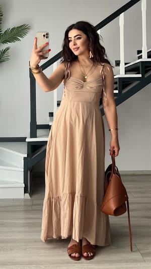 Taş Marka Model Fırfırlı Astarlı Elbise