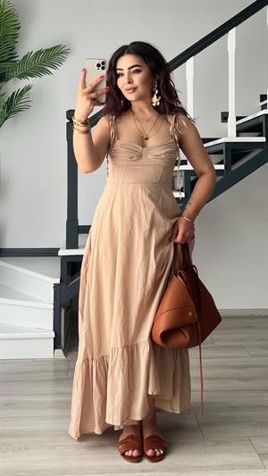 Taş Marka Model Fırfırlı Astarlı Elbise