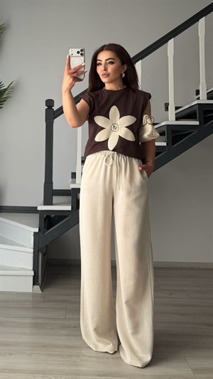 Stone Cotton Linen Tie-Waist Pants
