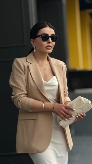 Taş Pamuk Keten Tek Düğme Blazer Ceket