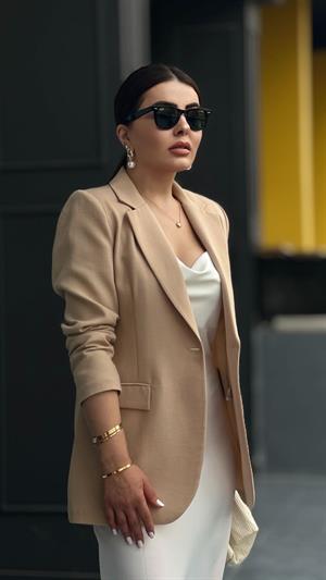 Taş Pamuk Keten Tek Düğme Blazer Ceket