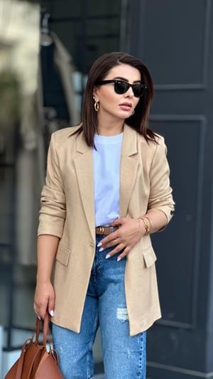 Taş Tek Düğme Yün Efekt Blazer Ceket