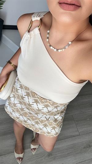 Stone One Shoulder Accessory Detail Blouse