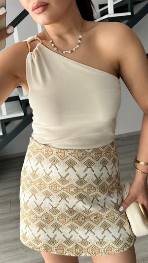 Stone One Shoulder Accessory Detail Blouse