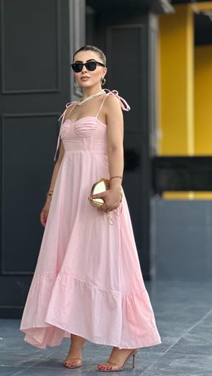Toz Pembe Marka Model Fırfırlı Astarlı Elbise 