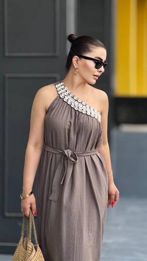 Mink Seashell One-Shoulder Dress