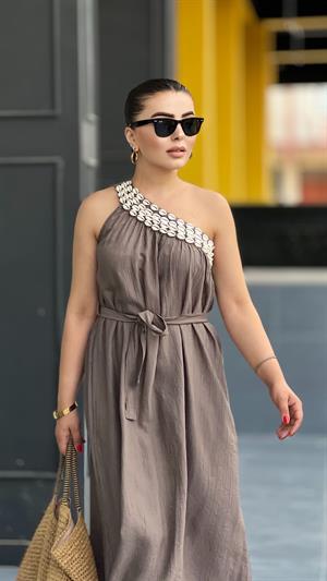 Mink Seashell One-Shoulder Dress