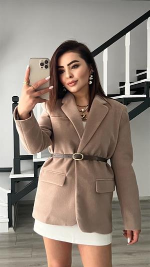 Vizon Premium Kendinden Kemerli Peluş Ceket 