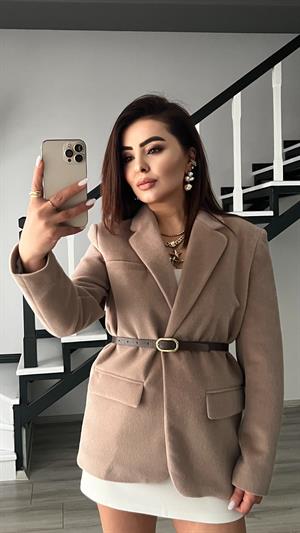 Vizon Premium Kendinden Kemerli Peluş Ceket 