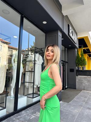 Yeşil Büzgülü Elbise 