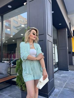 Green Striped Shorts Set