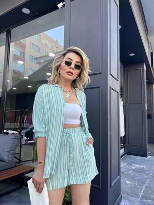 Green Striped Shorts Set