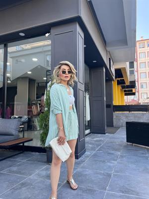 Green Striped Shorts Set