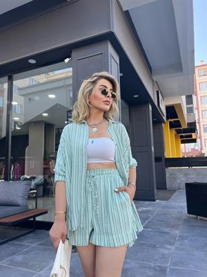 Green Striped Shorts Set