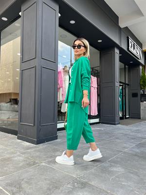 Green Shirt and Trousers Linen Suit