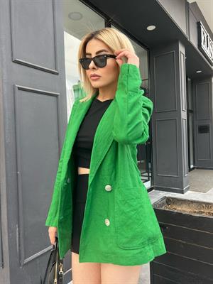 Yeşil Ham Keten Blazer Ceket