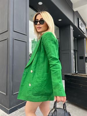 Yeşil Ham Keten Blazer Ceket