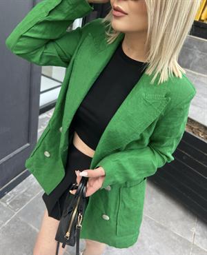 Yeşil Ham Keten Blazer Ceket