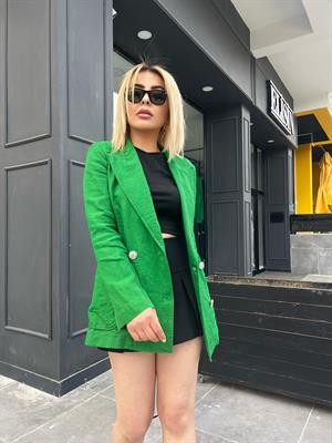 Yeşil Ham Keten Blazer Ceket