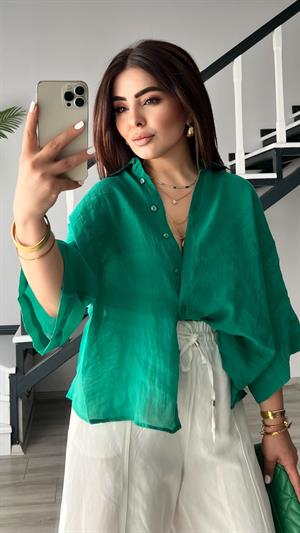 Yeşil Oversize İpeksi Gömlek