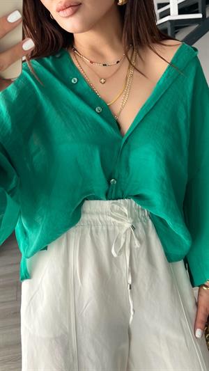 Yeşil Oversize İpeksi Gömlek