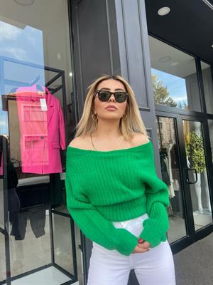 Green V-Neck Fluffy Cardigan