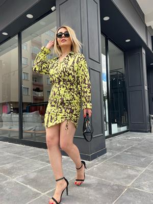 Green Leaf Pattern Adjustable Length Dress