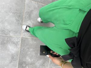 Yeşil Yüksek Bel Piliseli Palazzo Pantolon 