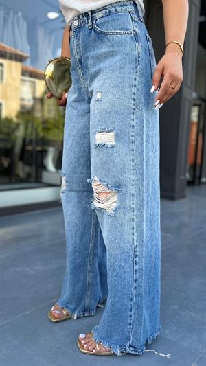 Yırtık Detay Ultra Yüksek Bel Wide Leg Jean 