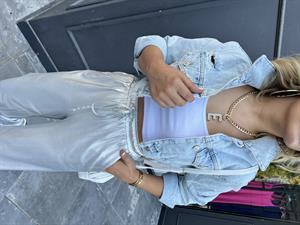 Yırtık Detaylı Crop Denim Ceket