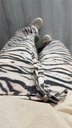 Zebra Print Trousers with Tie Waist and Hem