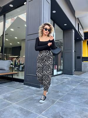 Zebra Desen Paça Düğmeli Slouchy Pantolon
