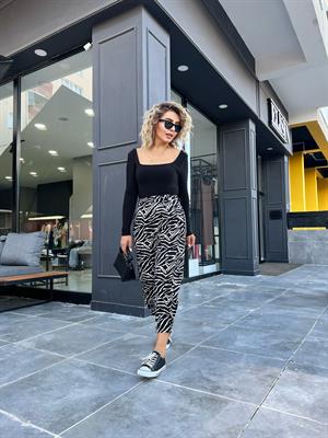Zebra Desen Paça Düğmeli Slouchy Pantolon