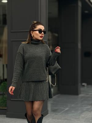 Zr Model Antrasit Balıkçı Yaka Triko -Etek Takım 