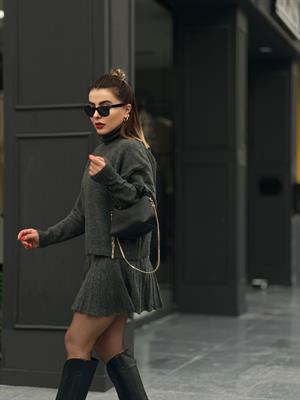 Zr Model Antrasit Balıkçı Yaka Triko -Etek Takım 