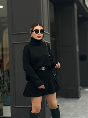 Zr Model Siyah Balıkçı Yaka Triko - Etek Takım 