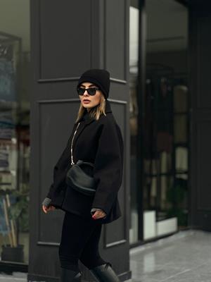 Zr Model Siyah Yarasa Kol Kaşe Kaban 