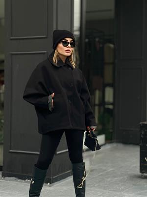 Zr Model Siyah Yarasa Kol Kaşe Kaban 